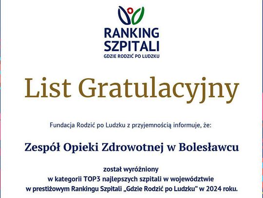 Bolesławiecki szpital w rankingu