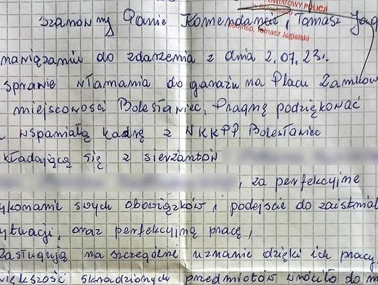 Podziękował Policji