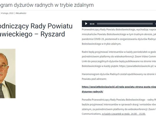 Zdalne dyżury powiatowych radnych