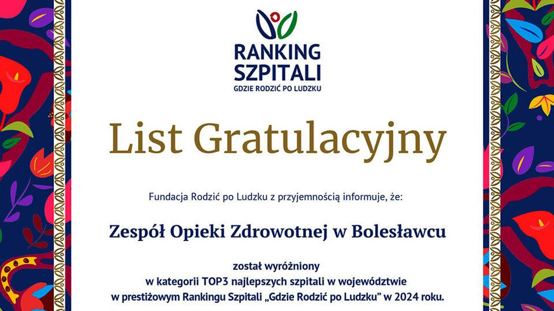 Bolesławiecki szpital w rankingu