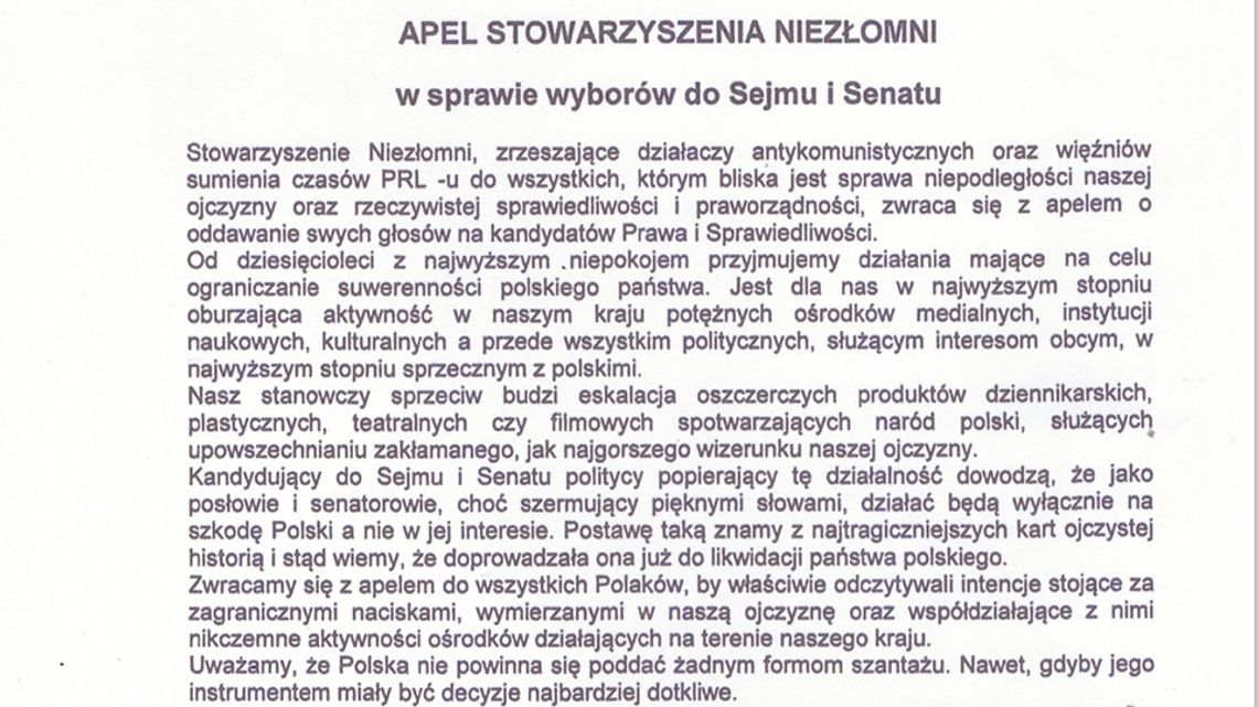 "Niezłomni" o wyborach