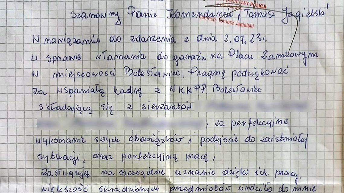 Podziękował Policji